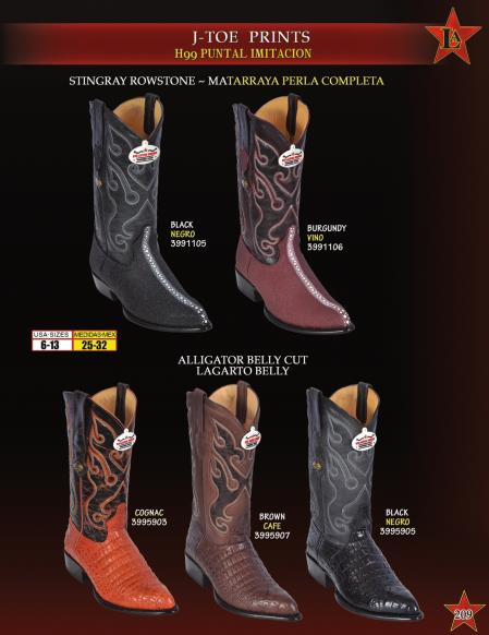 Mensusa Products Los Altos Men's JToe Stingray Alligator Print Cowboy Western Boots Diff. Colors