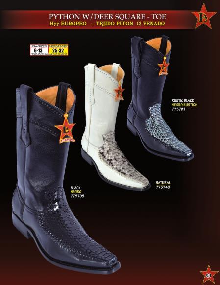 Mensusa Products Los Altos Men's Square Toe Genuine Python w/ Deer Cowboy Western Boots