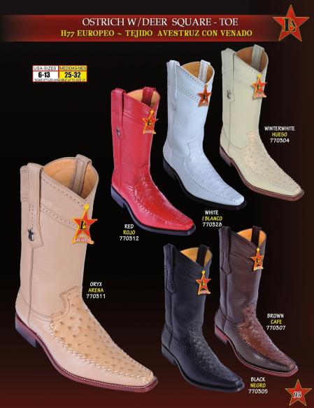 Mensusa Products Los Altos Men's Square Toe Genuine Ostrich w/ Deer Cowboy Western Boots