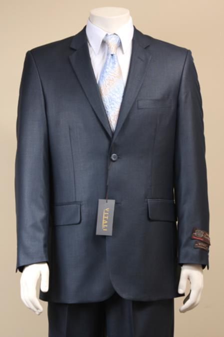 Mensusa Products Men's 2 Button Textured Mini Weave Patterned Shiny Sharkskin Navy Suit