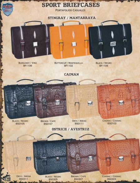 Mensusa Products Full Genuine Stingray, Caiman, & Ostrich Sport Briefcases Diff. Colors 725