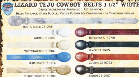 Mensusa Products Genuine Lizard Teju Western Cowboy Belt 1.5