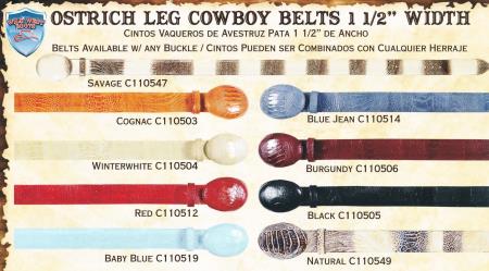 Mensusa Products Genuine Ostrich Leg Western Cowboy Belt 1.5