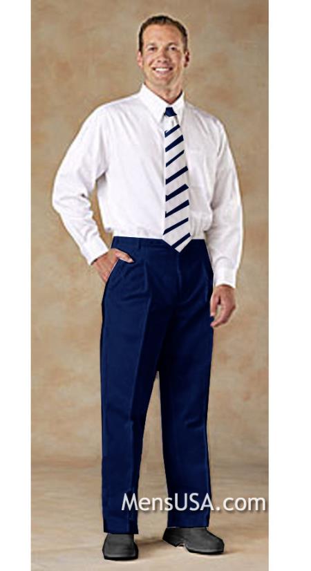 Mensusa Products Men's Pleated Pants / Slacks Plus White Shirt & Matching Tie Navy Blue