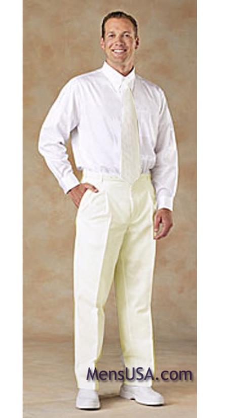 Mensusa Products Men's Pleated Pants / Slacks Plus White Shirt & Matching Tie Ivory