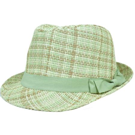 Mensusa Products Women Ladies Ribbon Large XLarge Hat Straw Fedora Trilby Patterned Green