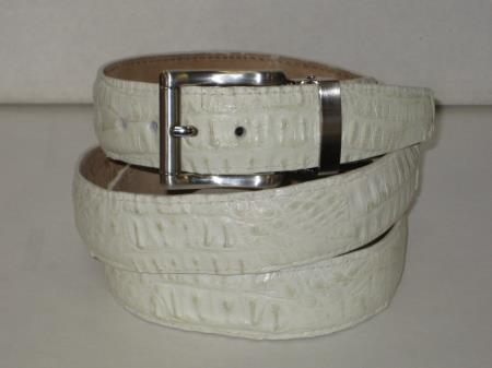 Mensusa Products Mens Genuine Authentic Winter White Crocodile Belt