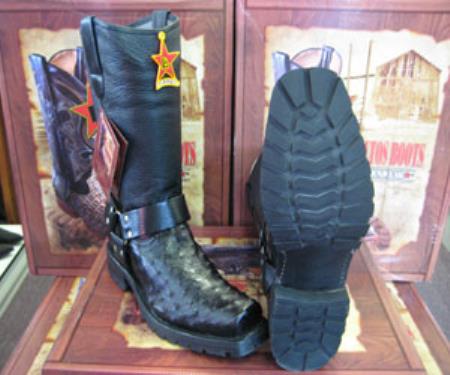 Mensusa Products Los Altos Genuine Ostrich Leg Black Motorcycle Biker Western Cowboy Work Boot