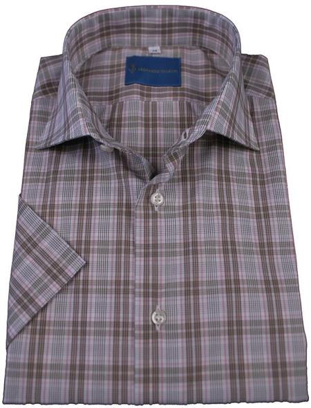 Mensusa Products Mens 1 Cotton L/S Shirt Brown Checked
