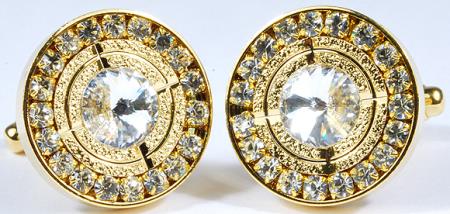 Mensusa Products Gold Plated Round Cufflinks Set with Clear Rhinestone 29