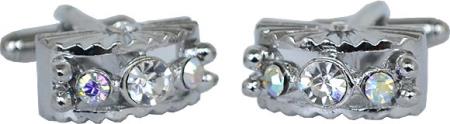 Mensusa Products Silver Plated Semi Circular Cufflinks Set with Multicolored / Silver Rhinestone 29