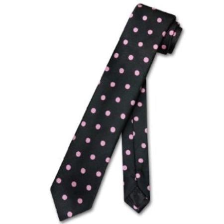 Mensusa Products Necktie Skinny Black w/ Light Pink Polka Dots 2.5