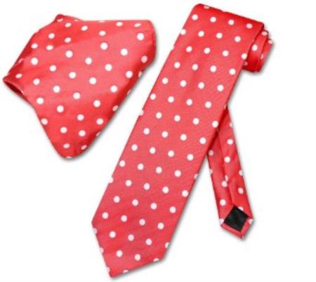 Mensusa Products Red w/ White Polka Dots Necktie Handkerchief Matching Tie Set