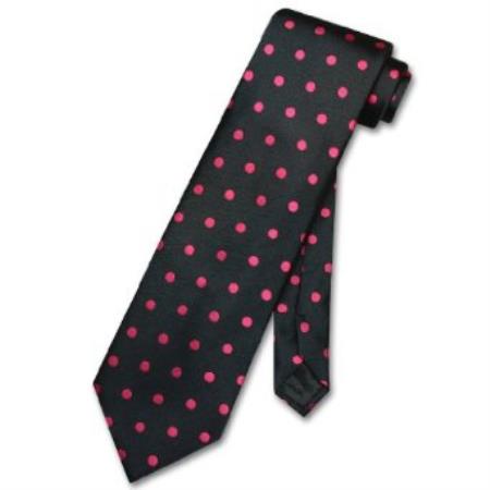Mensusa Products Black w/ Hot Pink Fuchsia Polka Dots Design Men's Neck Tie