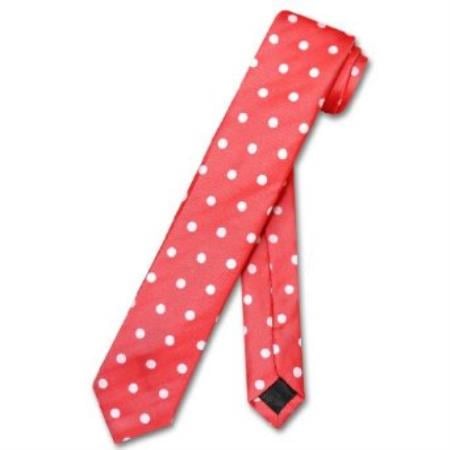 Mensusa Products Narrow Necktie Skinny Red w/ White Polka Dots Men's 2.5