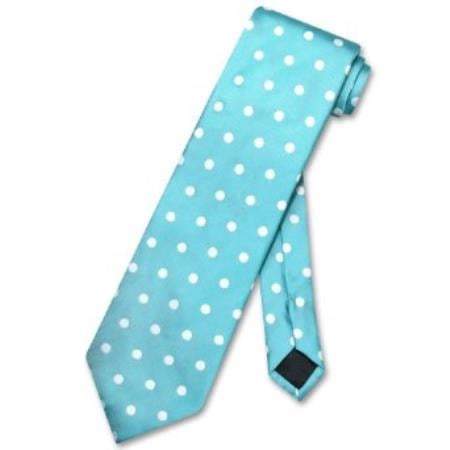 Mensusa Products Turquoise Blue w/ White Polka Dots Design Men's Neck Tie