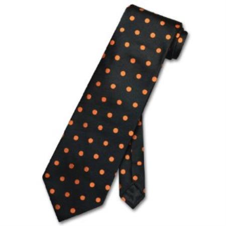 Mensusa Products Black w/ Orange Polka Dots Design Men's Neck Tie