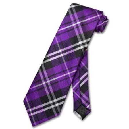 Mensusa Products Purple Black White PLAID Design Men's Neck Tie