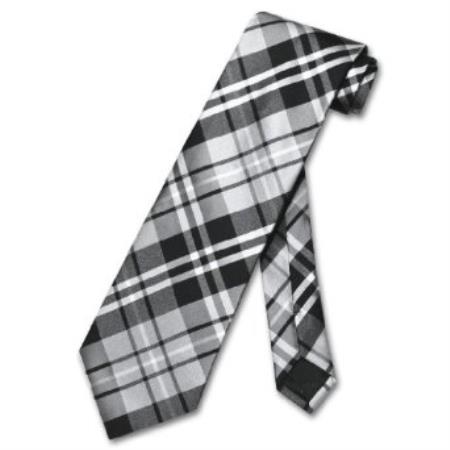 Mensusa Products Black Grey White PLAID Design Men's Neck Tie