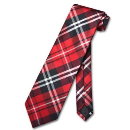 Mensusa Products Black Red White PLAID Design Men's Neck Tie