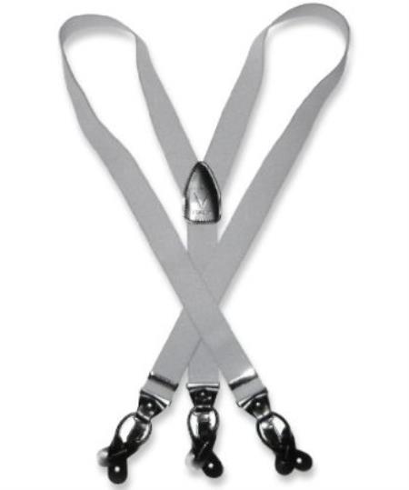 Mensusa Products Men's Silver Grey Suspenders Y Shape Back Elastic Button & Clip Convertible