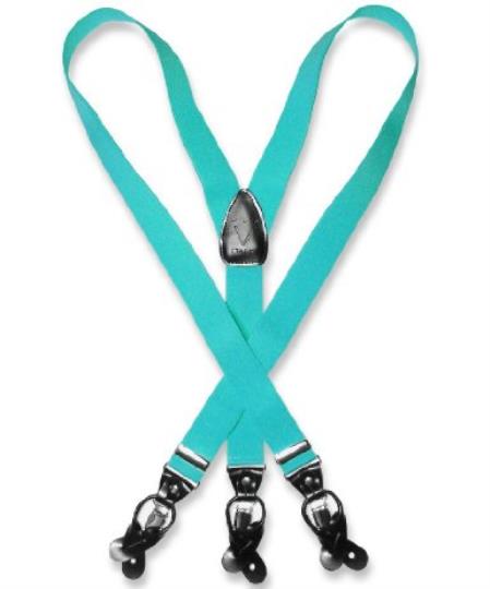 Mensusa Products Men's Turquoise Blue Suspenders Y Shape Back Elastic Button & Clip Convertible