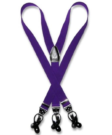 Mensusa Products Men's Purple Suspenders Y Shape Back Elastic Button & Clip Convertible