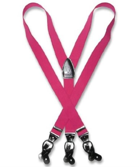 Mensusa Products Men's Hot Pink Fuchsia Suspenders Y Shape Back Elastic Button & Clip Convertible