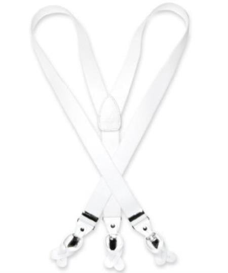 Mensusa Products Men's White Suspenders Y Shape Back Elastic Button & Clip Convertible