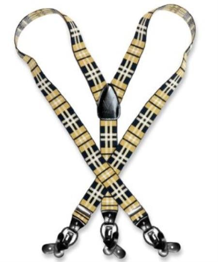 Mensusa Products Men's Plaid Design Black Yellow White Suspenders Y Shape Elastic Buttons & Clips
