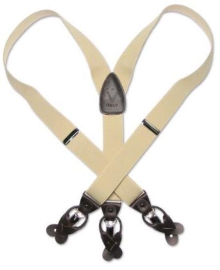 Mensusa Products Solid Cream Dark Brown Leather Suspenders Elastic YBack Button & Clip