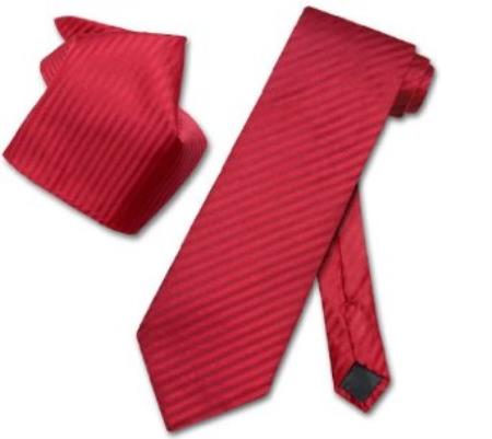 Mensusa Products Red Striped NeckTie & Handkerchief Matching Neck Tie Set