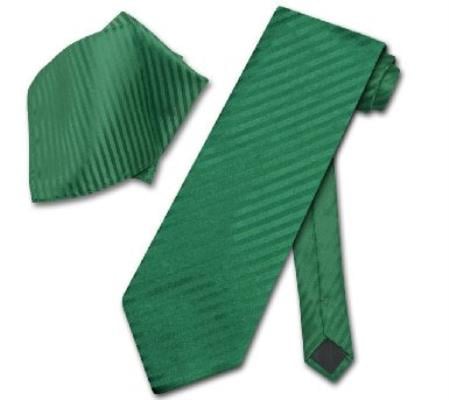 Mensusa Products Emerald Green Striped NeckTie & Handkerchief Matching Neck Tie