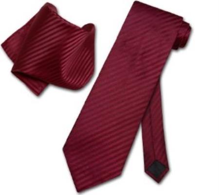 Mensusa Products Burgundy Striped Necktie & Handkerchief Matching Neck Tie Set
