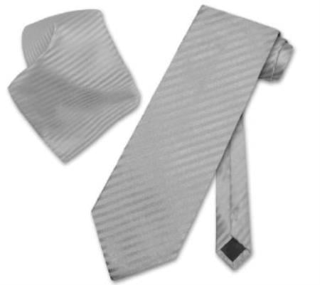 Mensusa Products Silver Grey Striped NeckTie & Handkerchief Matching Neck Tie Set