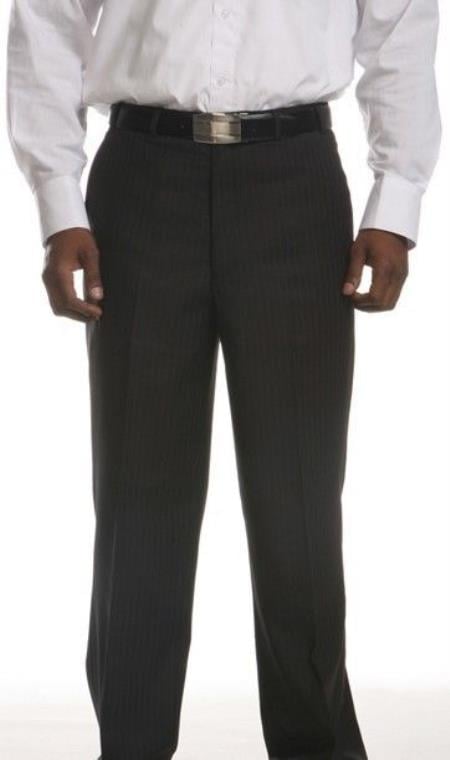 Mensusa Products Mens Lightly Striped FlatFront Dress Pants Black