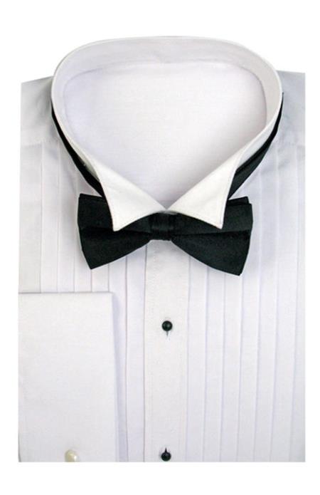 Mensusa Products Men's Tuxedo Dress Shirt Wing Collar with BowTie Set French Cuff White
