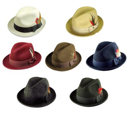 Mensusa Products New Men's 1 Wool Fedora Trilby Mobster Hat in 6 Colors