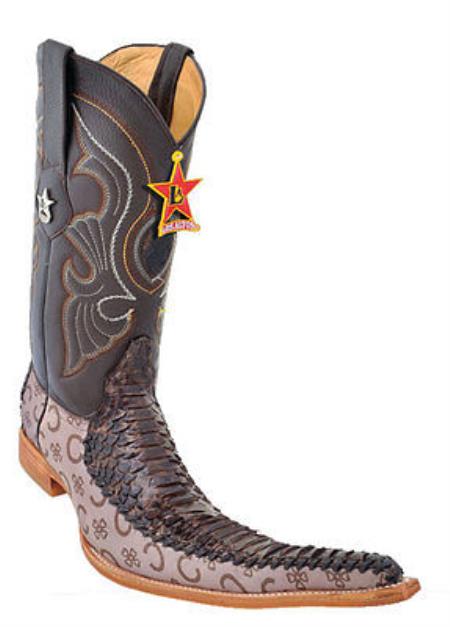 Mensusa Products Men Cowboy Boots Los Altos Western Python Leather Vintage Fashion Brown