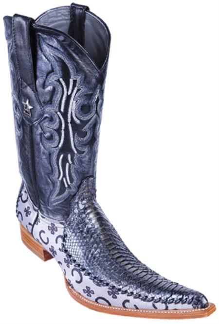 Mensusa Products Python Skin Silver Los Altos Mens Cowboy Boots Western Classics Rider Style