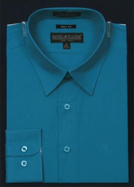 Mensusa Products Men's Slim Fit Dress Shirt Teal Color 29