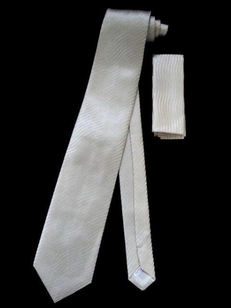 Mensusa Products Neck Tie W Hankie Ivory Hidden Design