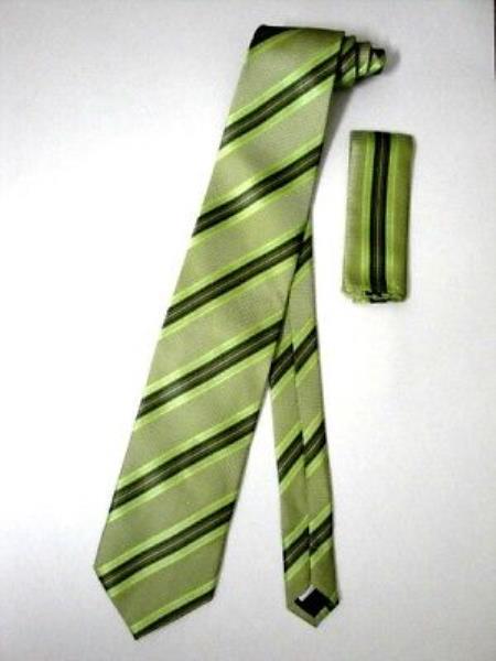 Mensusa Products Neck Tie Set Lime Green With Multi Stripes