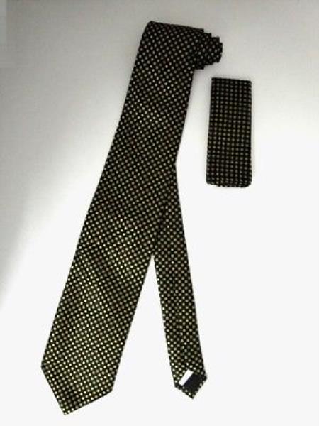 Mensusa Products Neck Tie Set Black W/ Yellow Mini Square Dots