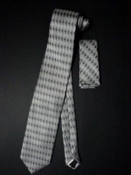 Mensusa Products Neck Tie W Hankie Gray Silver Designs