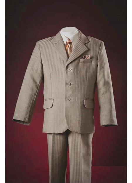 Mensusa Products Personality Taupe Custom Pinstripe Soft Polyester Notch Lapel Fashion Latest Boy Suit
