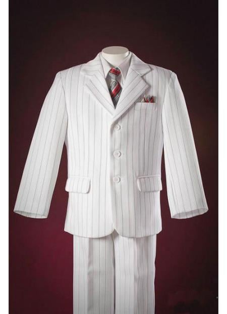Mensusa Products White Soft Polyester Pinstripe Design 3 Buttons Front Notch Lapel Boys 2 Piece Suit