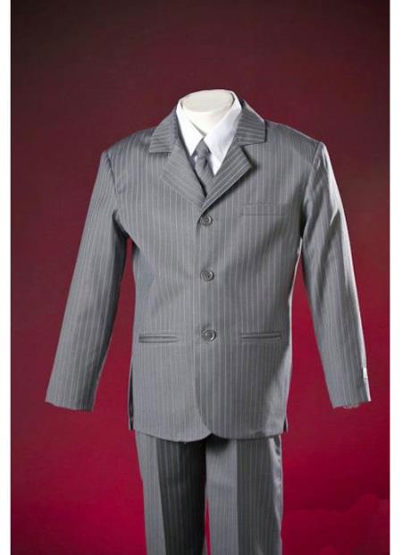 Mensusa Products Fashion Custom Side Vents Grey Pinstripe Traditional 3 Piece Formal Boys Suits