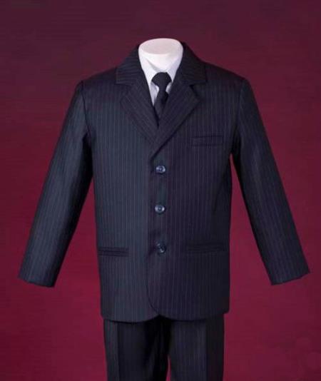 Mensusa Products Navy Regular 3 Buttons Front 3 Piece Notch Lapel One Vents Back Boy Suit