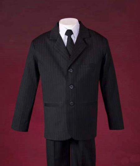 Mensusa Products 3 Buttons Black Pinstripe Notch Lapel Classic Soft Polyester Tailor Made Boys Suits